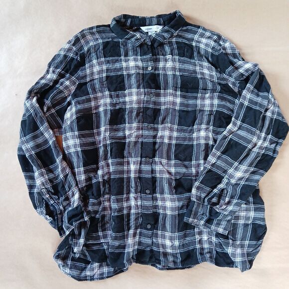 Old Navy The Classic Shirt XXL Gray Flannel Plaid Button Up Long Sleeve Top - Picture 1 of 10